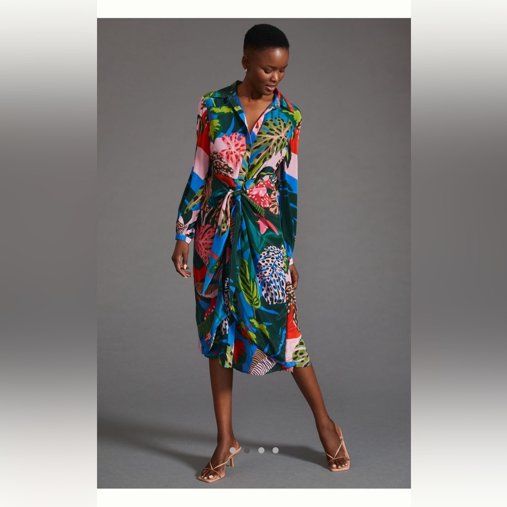 Farm Rio x Anthropologie, tie front midi dress, NWT, size L